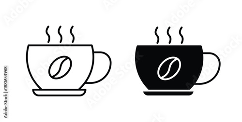 Coffee icon pack flat black, Editable line icons