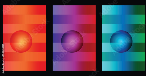 Abstract gradient composition with spherical forms a tripartite visual exploration