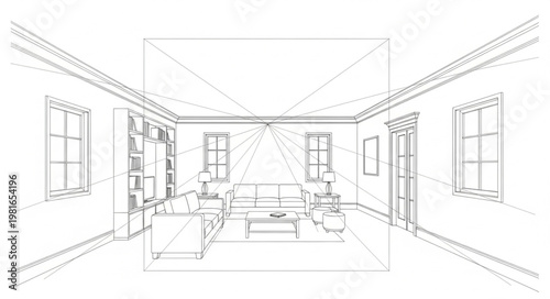 Sketch of an Elegant Living Room Interior Design.