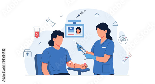Nurse drawing blood from patient arm for medical test, laboratory, healthcare, and science concept