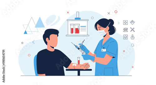 Nurse drawing blood from patient's arm for medical test, healthcare concept