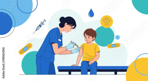 Nurse giving vaccination to a child, healthcare concept, medical immunization