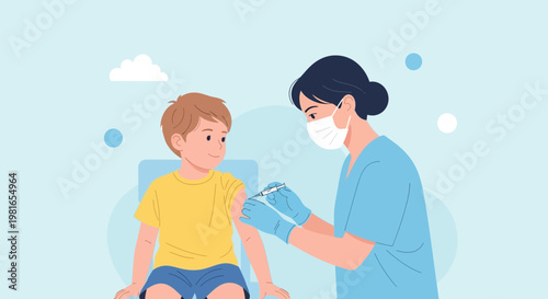 Nurse giving vaccination to a child, healthcare, medical immunization, prevention, child health