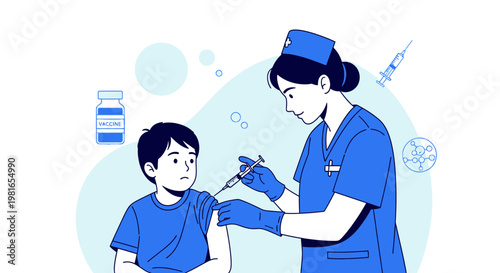 Nurse giving vaccination to a child, healthcare, medical concept illustration