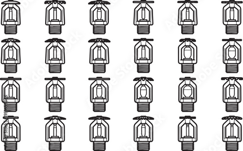 An organized arrangement of sprinkler systems illustrates safety, engineering, and infrastructure, with their standardized design emphasizing the importance of protection.
