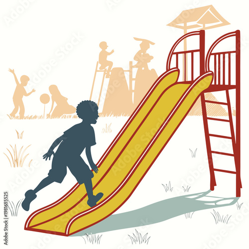 silhouette of a kid sliding down a playground slid (1)