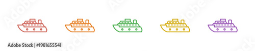 Ship Icon Set Multiple Style Collection. Vector Illustration Concept Designed In Line Colorful Style