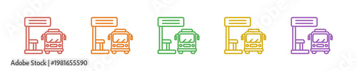 Bus Stop Icon Set Multiple Style Collection. Vector Illustration Concept Designed In Line Colorful Style