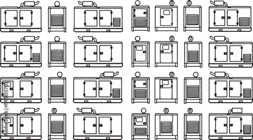 Array of industrial refrigerators, repeating patterns of the refrigeration units.