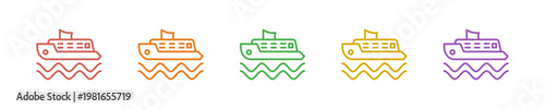 Ferry Icon Set Multiple Style Collection. Vector Illustration Concept Designed In Line Colorful Style
