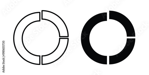 Donut chart icon pack flat black, Editable line icons