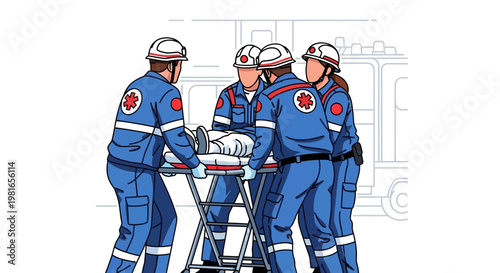 Paramedics in Uniform Carrying Patient on Stretcher, Emergency Medical Services Team