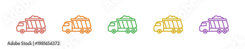 Garbage Car Icon Set Multiple Style Collection. Vector Illustration Concept Designed In Line Colorful Style