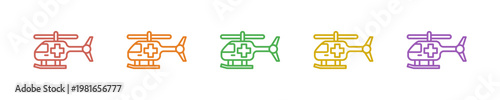 Ambulance Helicopter Icon Set Multiple Style Collection. Vector Illustration Concept Designed In Line Colorful Style