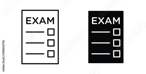 Exam icon pack flat black, Editable line icons
