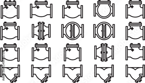 Intricate patterns of industrial valve designs, showcasing the precision and complexity of mechanical engineering.