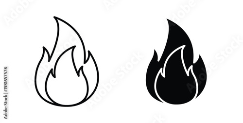 Fire icon pack flat black, Editable line icons