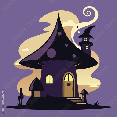 silhouette of a giant mushroom house with a little (1)(1)