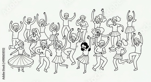 Dynamic group of people celebrating with joyful expressions and gestures.