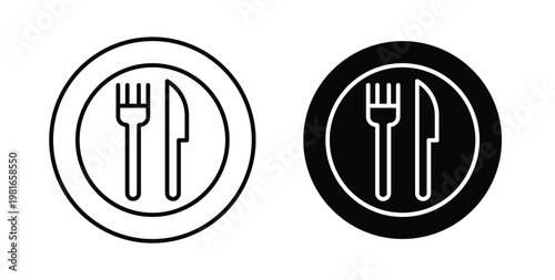Fork and Knife icon pack flat black, Editable line icons