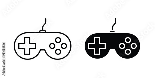 Gamepad icon pack flat black, Editable line icons