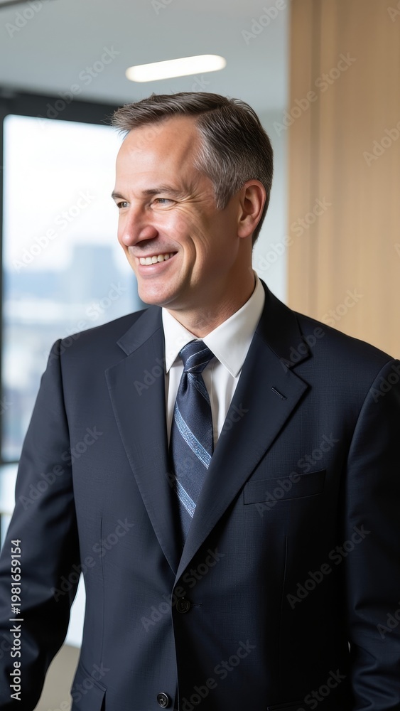 Naklejka premium Positive expression, well-dressed in suit and tie, confident demeanor