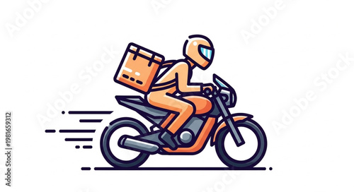 Delivery Rider on Motorcycle with Package, Fast Delivery Service.