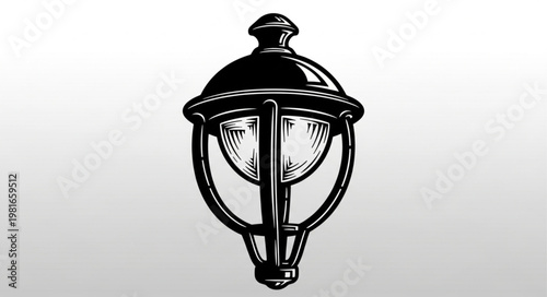 Detailed Black and White Illustration of a Vintage Street Lamp.