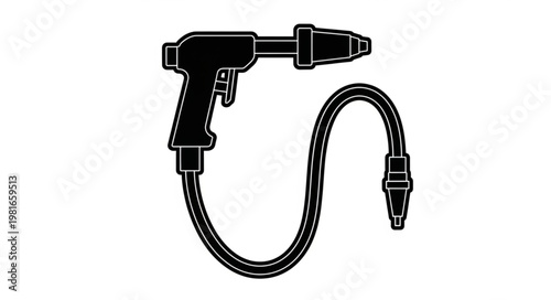 Detailed Black and White Illustration of a Sandblasting Gun.