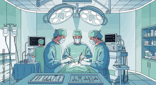 Surgeons Performing Operation in Modern Operating Room with Medical Equipment