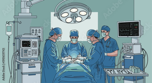 Surgical Team Performing Operation in Modern Operating Room