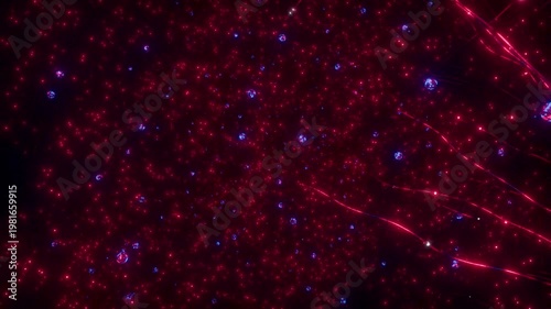 Abstract glowing red energy streams radiating from a central core in a cosmic digital space, representing neural activity, data transmission, artificial intelligence networks, and high-speed informati