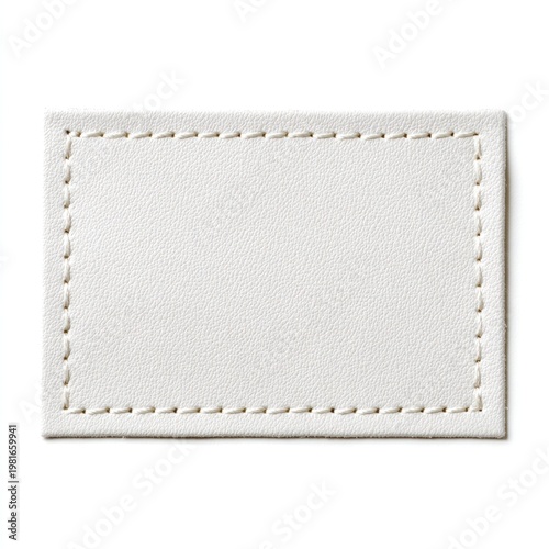 Blank white leather banner with stitching border creating a textured label