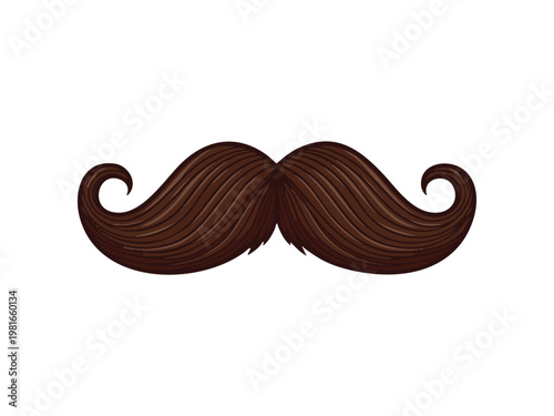 Classic brown curled handlebar mustache vector illustration perfect for barbershop branding and hipster themed graphic designs.