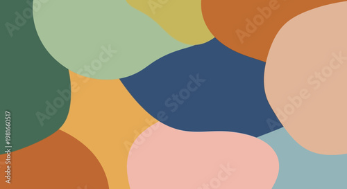 Harmonious abstract background featuring a mosaic of soft, organic shapes rendered in a calming array of natural and earthy tones, perfect for modern design projects