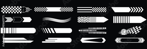 Colorful racing stripes set with diagonal speed lines arrow shapes motorsport graphic vector illustration