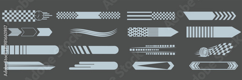 Colorful racing stripes set with diagonal speed lines arrow shapes motorsport graphic vector illustration
