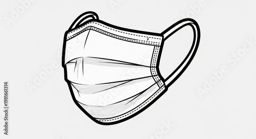 Detailed Line Art of a Protective Medical Face Mask.