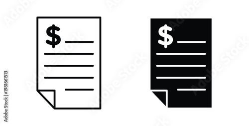 Invoice icon pack flat black, Editable line icons