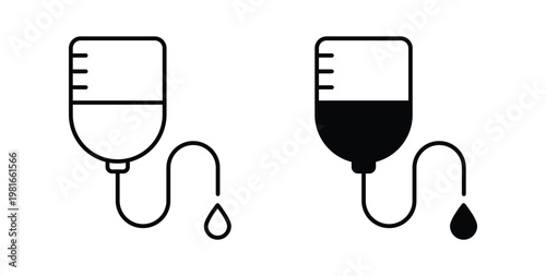 IV bag icon pack flat black, Editable line icons