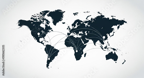 Detailed World Map with Global Connections and Network Visualization.