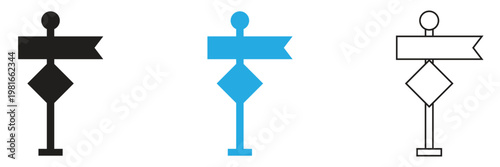 Blank road sign icon, empty street sign symbol, simple traffic board vector. simple street information panel, flat and outline design traffic sign icon set for UI and web design. 