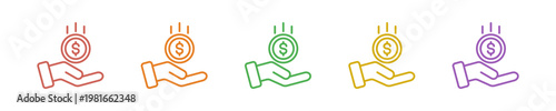 Save Money Icon Set Multiple Style Collection. Vector Illustration Concept Designed In Line Colorful Style