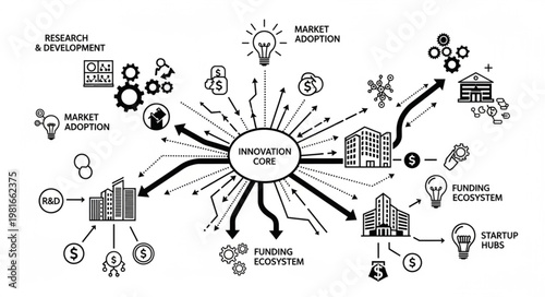 Diagram illustrating the concept of a central hub connecting various business aspects.