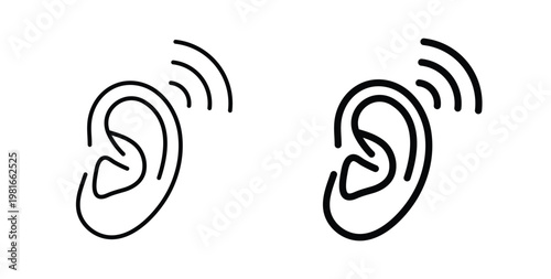 Listening icon pack flat black, Editable line icons