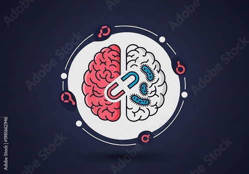 Abstract Brain Split Illustration with Gears and Circuit Elements