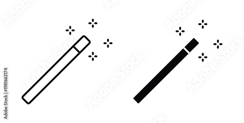 Magic wand icon pack flat black, Editable line icons
