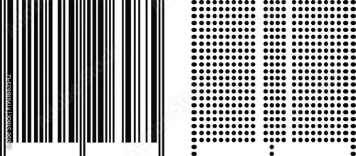 Barcode symbol variations feature complex linear codes paired with structured dot matrices for specialized identification.