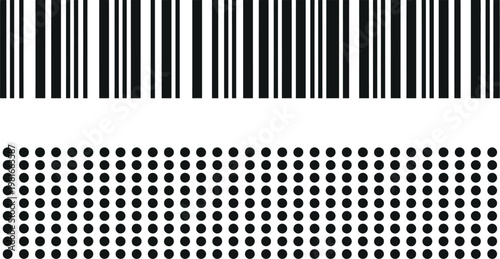 Barcode patterns display vertical black lines and geometric dot grids for tracking logistics and supply chain inventory.