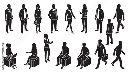 Business professional human silhouette icon set for corporate presentations, infographics, and urban architectural scale figures